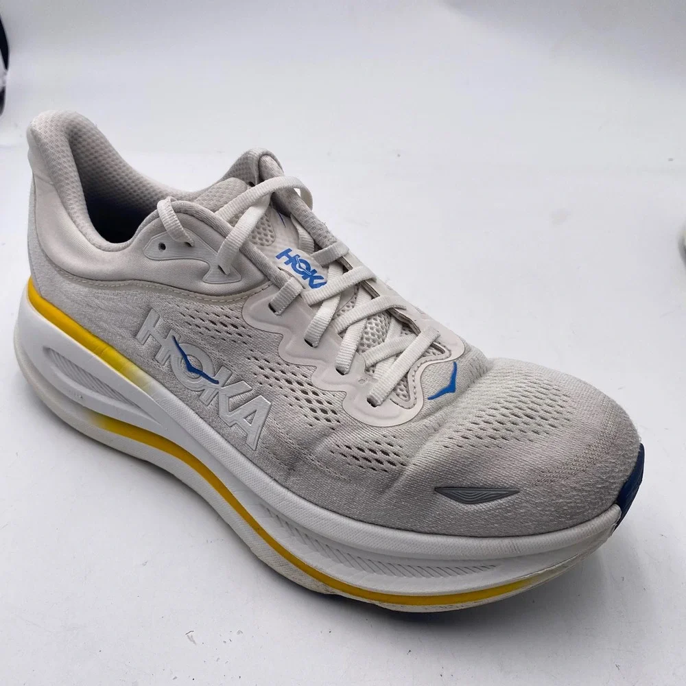 HOKA One One Bondi 9 Running Shoes Mens 11.5 White Yellow 1162011 WGRT Sneaker